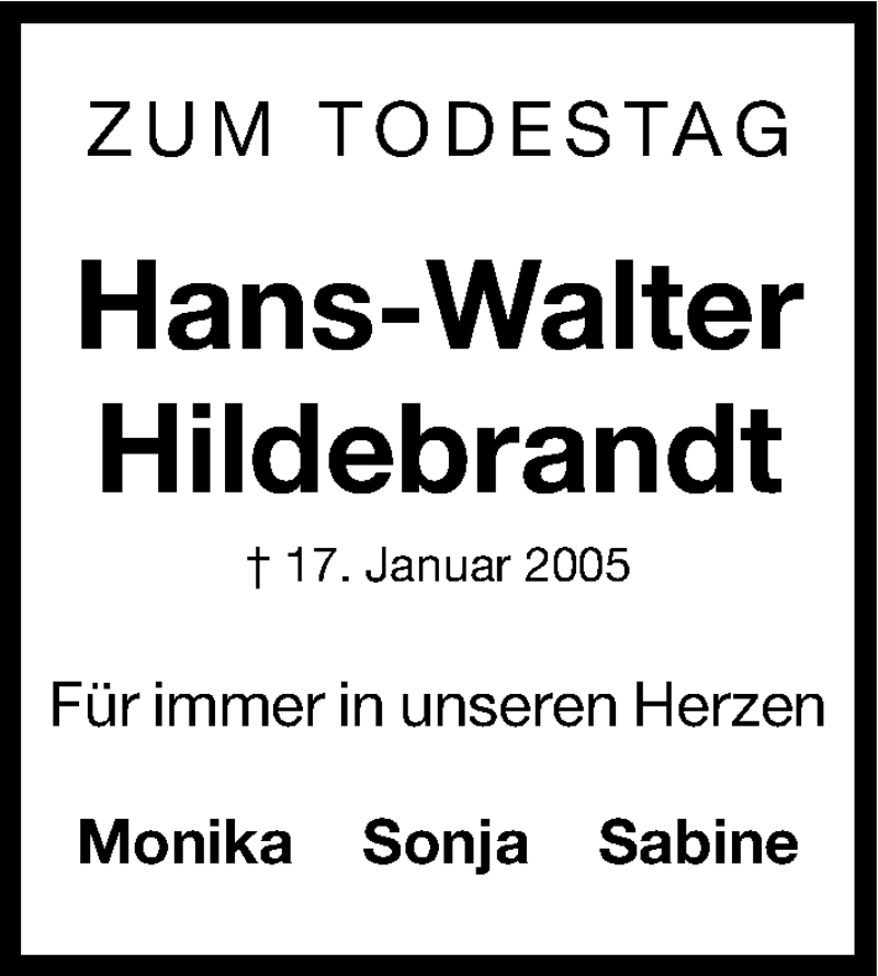 Traueranzeigen Von Hans Walter Hildebrandt Trauer Nn De