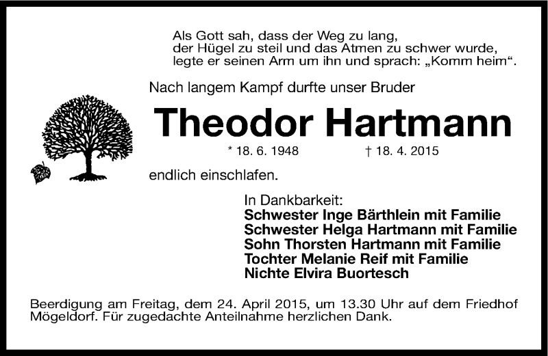 Traueranzeigen Von Theodor Hartmann Trauer Nn De