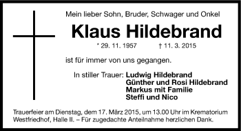 Traueranzeigen Von Klaus Hildebrand Trauer Nn De