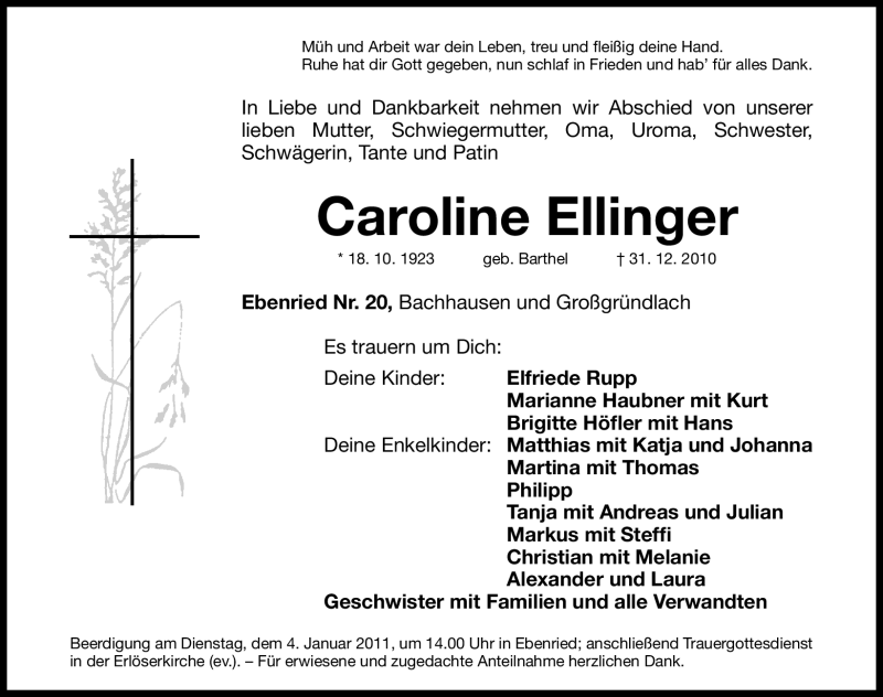 Traueranzeigen Von Caroline Ellinger Trauer Nn De