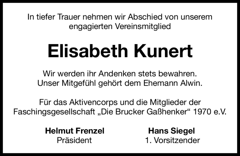 Traueranzeigen Von Elisabeth Kunert Trauer Nn De