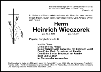 Traueranzeigen Von Heinrich Wieczorek Trauer Nn De