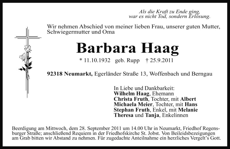 Traueranzeigen Von Barbara Haag Trauer Nn De