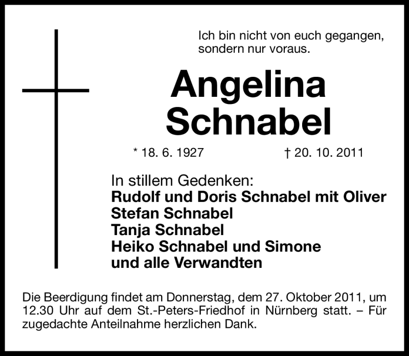 Traueranzeigen Von Angelina Schnabel Trauer Nn De