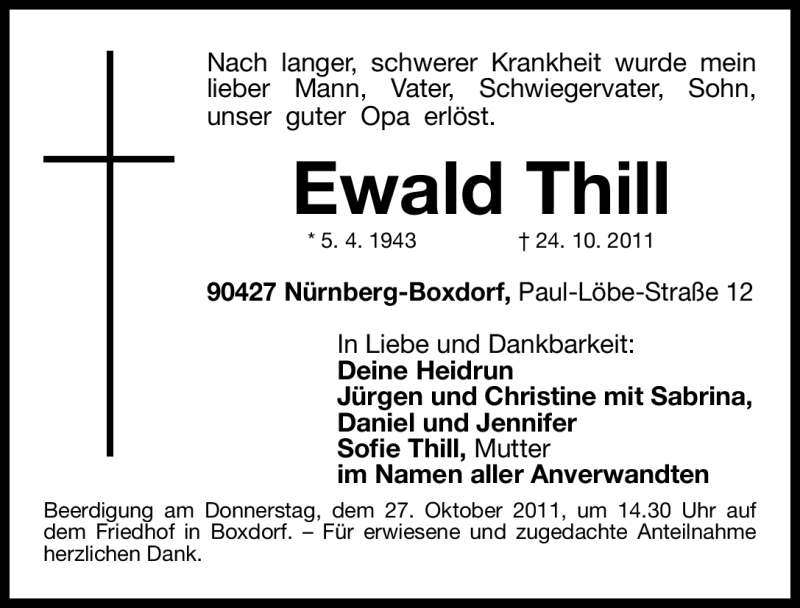 Traueranzeigen Von Ewald Thill Trauer Nn De