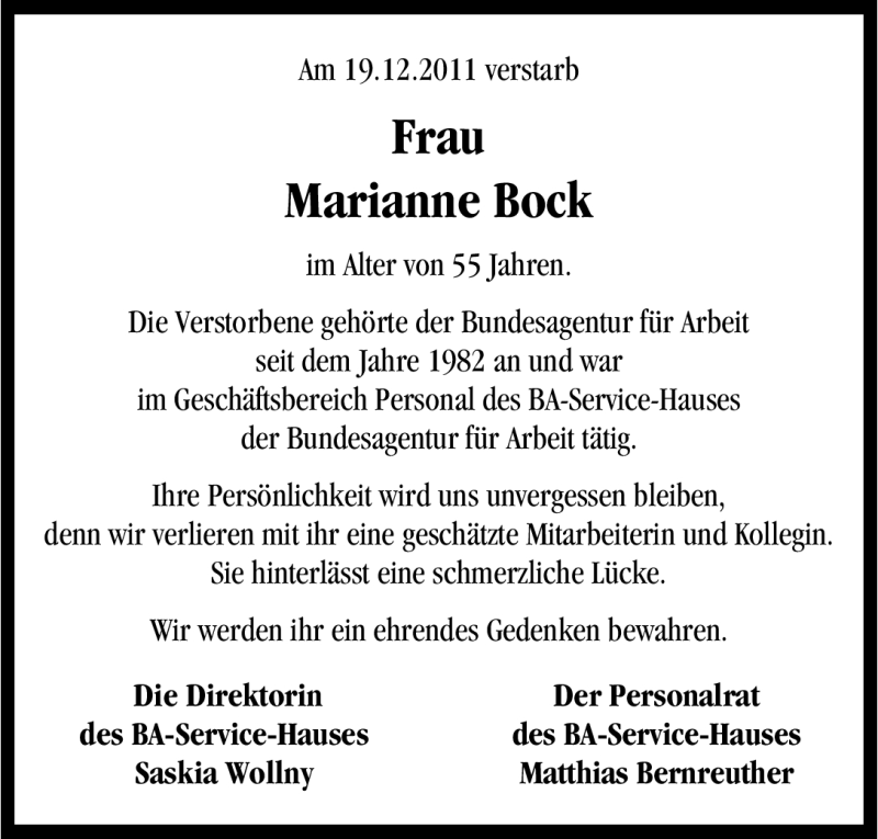 Traueranzeigen Von Marianne Bock Trauer Nn De