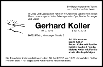 Traueranzeigen Von Gerhard Koller Trauer Nn De