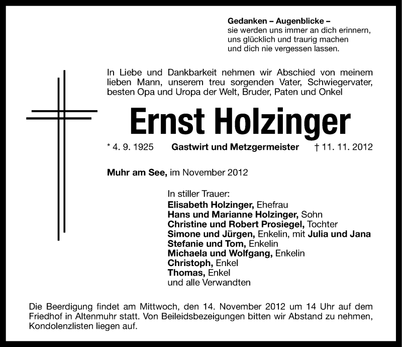 Traueranzeigen Von Ernst Holzinger Trauer Nn De