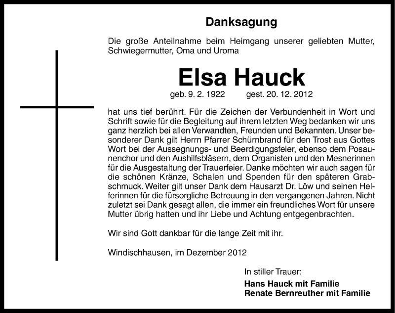 Traueranzeigen Von Elsa Hauck Trauer Nn De