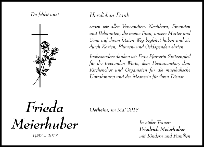 Traueranzeigen Von Frieda Meierhuber Trauer Nn De