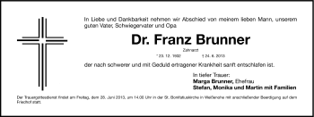 Traueranzeigen Von Franz Brunner Trauer Nn De