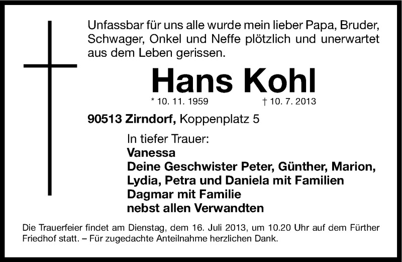 Traueranzeigen Von Hans Kohl Trauer Nn De