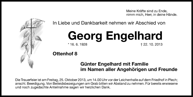 Traueranzeigen Von Georg Engelhard Trauer Nn De