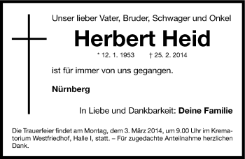 Traueranzeigen Von Herbert Heid Trauer Nn De