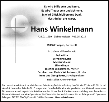 Traueranzeigen Von Hans Winkelmann Trauer Nn De