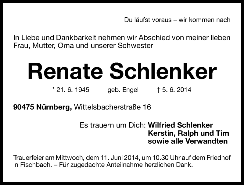 Traueranzeigen Von Renate Schlenker Trauer Nn De