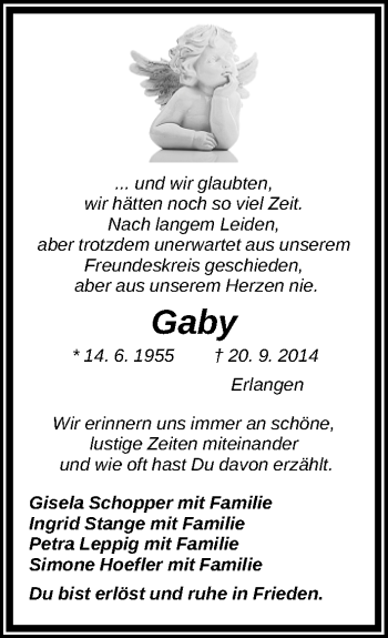 Traueranzeigen Von Gaby Trauer Nn De