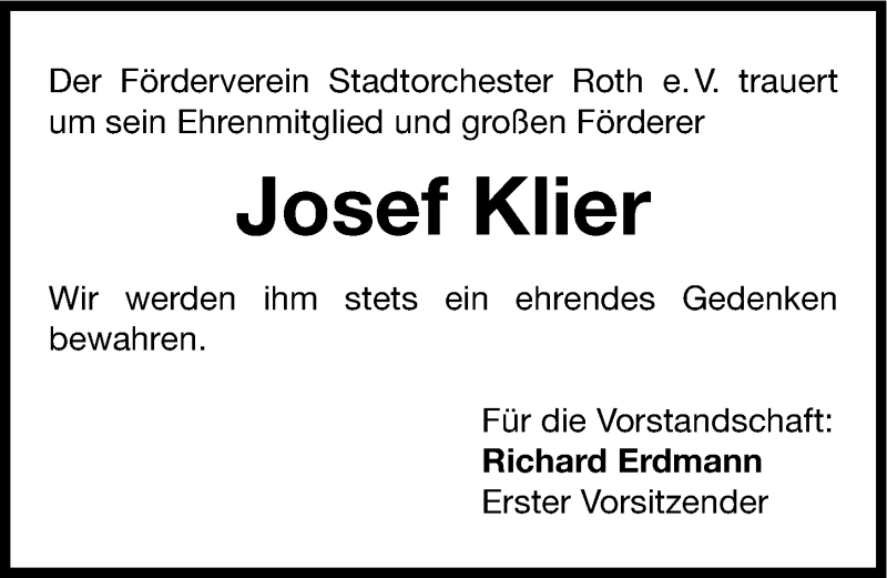 Traueranzeigen Von Josef Klier Trauer Nn De