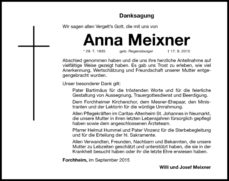 Traueranzeigen Von Anna Meixner Trauer Nn De