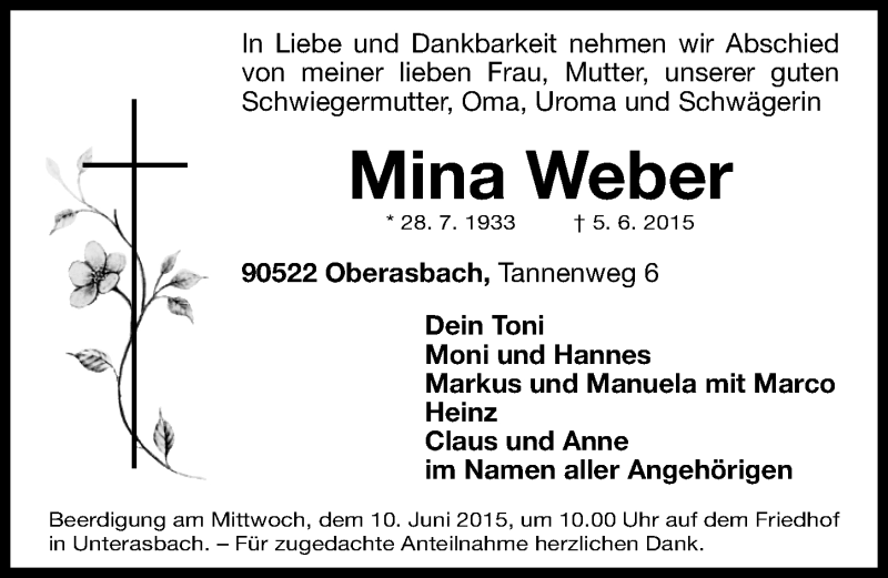 Traueranzeigen Von Mina Weber Trauer Nn De