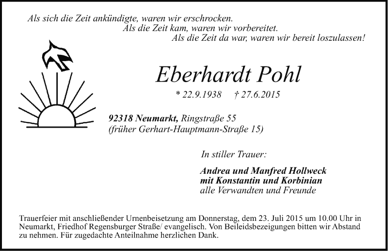 Traueranzeigen Von Eberhardt Pohl Trauer Nn De