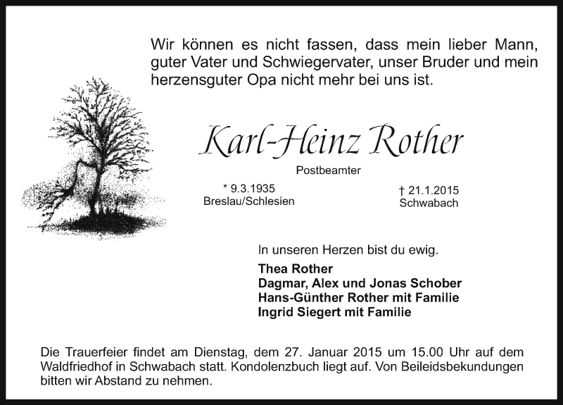 Traueranzeigen Von Karl Heinz Rother Trauer Nn De