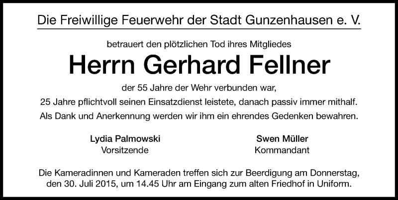 Traueranzeigen Von Gerhard Fellner Trauer Nn De