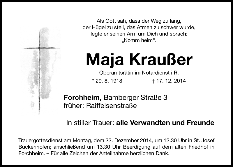 Traueranzeigen von Maja Kraußer trauer nn de