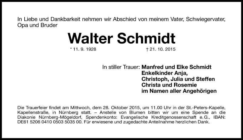 Traueranzeigen Von Walter Schmidt Trauer Nn De