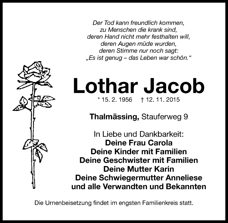 Traueranzeigen Von Lothar Jacob Trauer Nn De