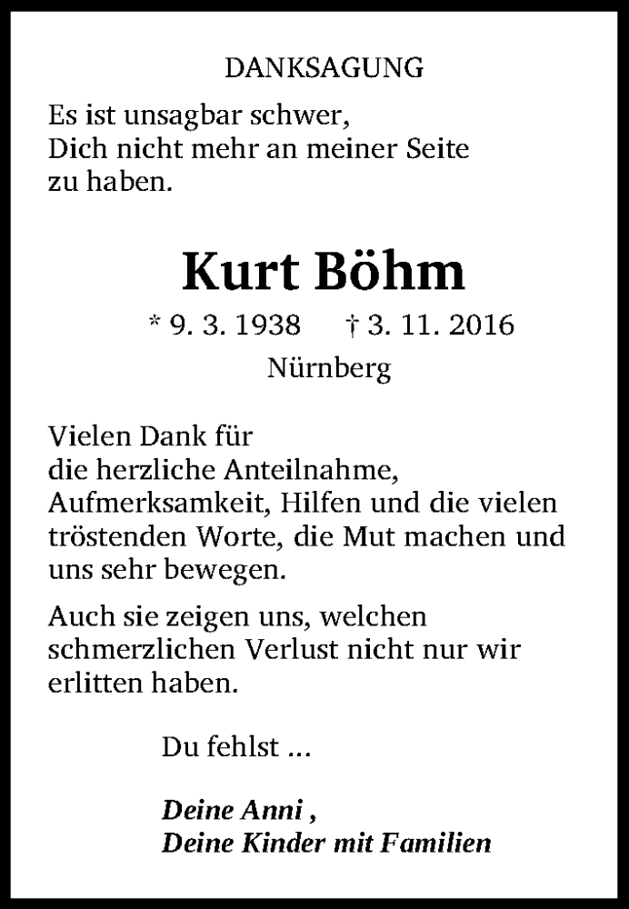 Traueranzeigen von Kurt Böhm trauer nn de