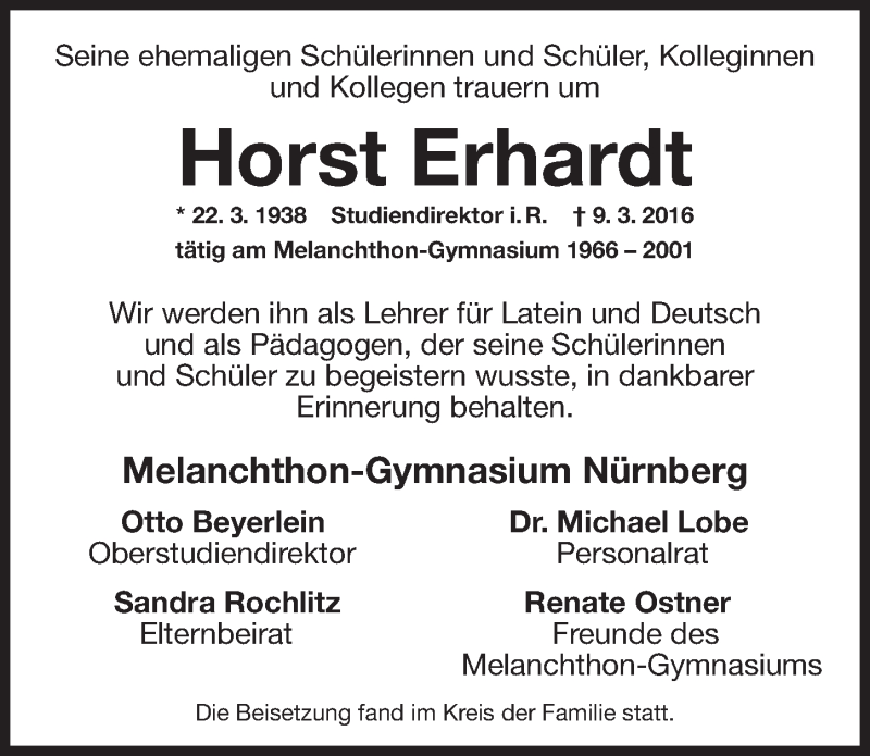 Traueranzeigen Von Horst Erhardt Trauer Nn De