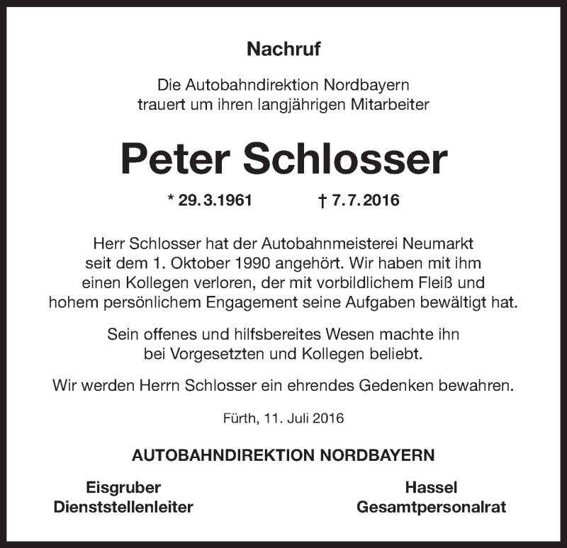 Traueranzeigen Von Peter Schlosser Trauer Nn De