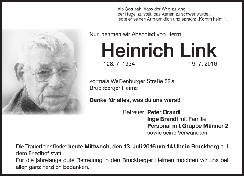 Traueranzeigen Von Heinrich Link Trauer Nn De