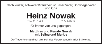 Traueranzeigen Von Heinz Nowak Trauer Nn De