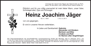 Traueranzeigen von Heinz Joachim Jäger trauer nn de