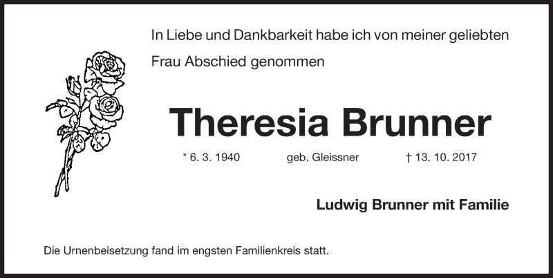 Traueranzeigen Von Theresia Brunner Trauer Nn De