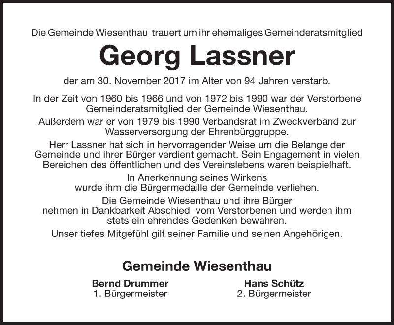 Traueranzeigen Von Georg Lassner Trauer Nn De