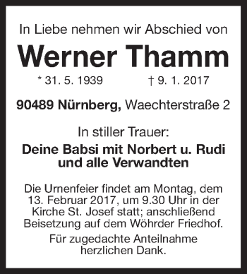 Traueranzeigen Von Werner Thamm Trauer Nn De