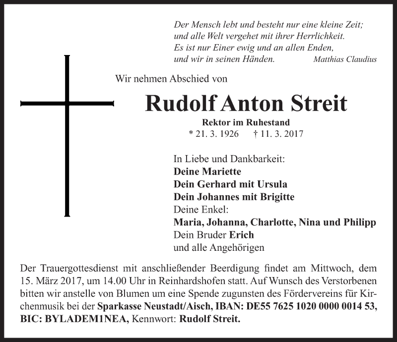 Traueranzeigen Von Rudolf Anton Streit Trauer Nn De