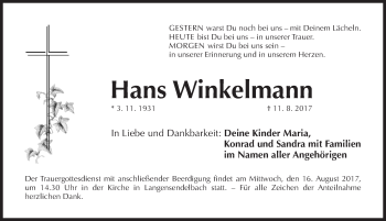 Traueranzeigen Von Hans Winkelmann Trauer Nn De