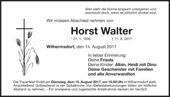 Traueranzeigen Von Horst Walter Trauer Nn De