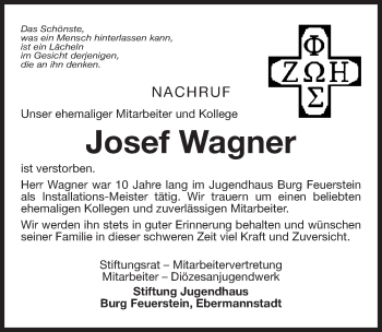 Traueranzeigen Von Josef Wagner Trauer Nn De