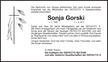 Traueranzeigen Von Sonja Gorski Trauer Nn De