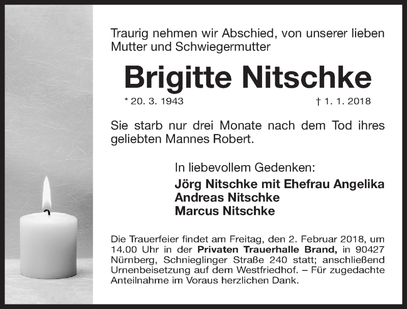 Traueranzeigen Von Brigitte Nitschke Trauer Nn De