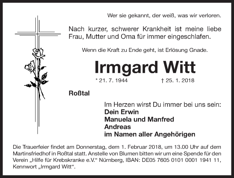 Traueranzeigen Von Irmgard Witt Trauer Nn De