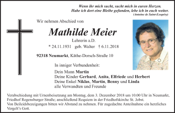 Traueranzeigen Von Mathilde Meier Trauer Nn De