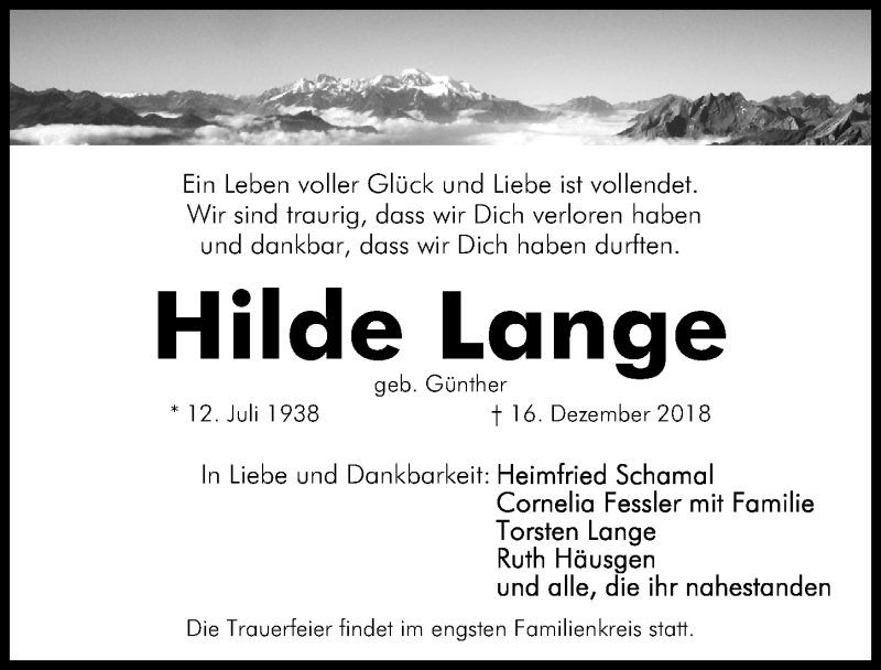 Traueranzeigen Von Hilde Lange Trauer Nn De