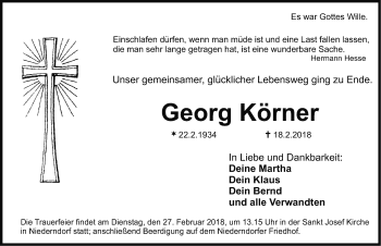 Traueranzeigen Von Georg K Rner Trauer Nn De