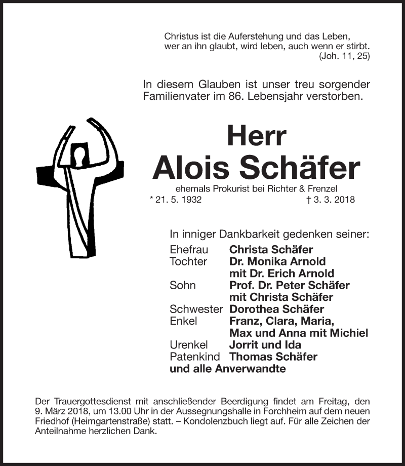 Traueranzeigen von Alois Schäfer trauer nn de